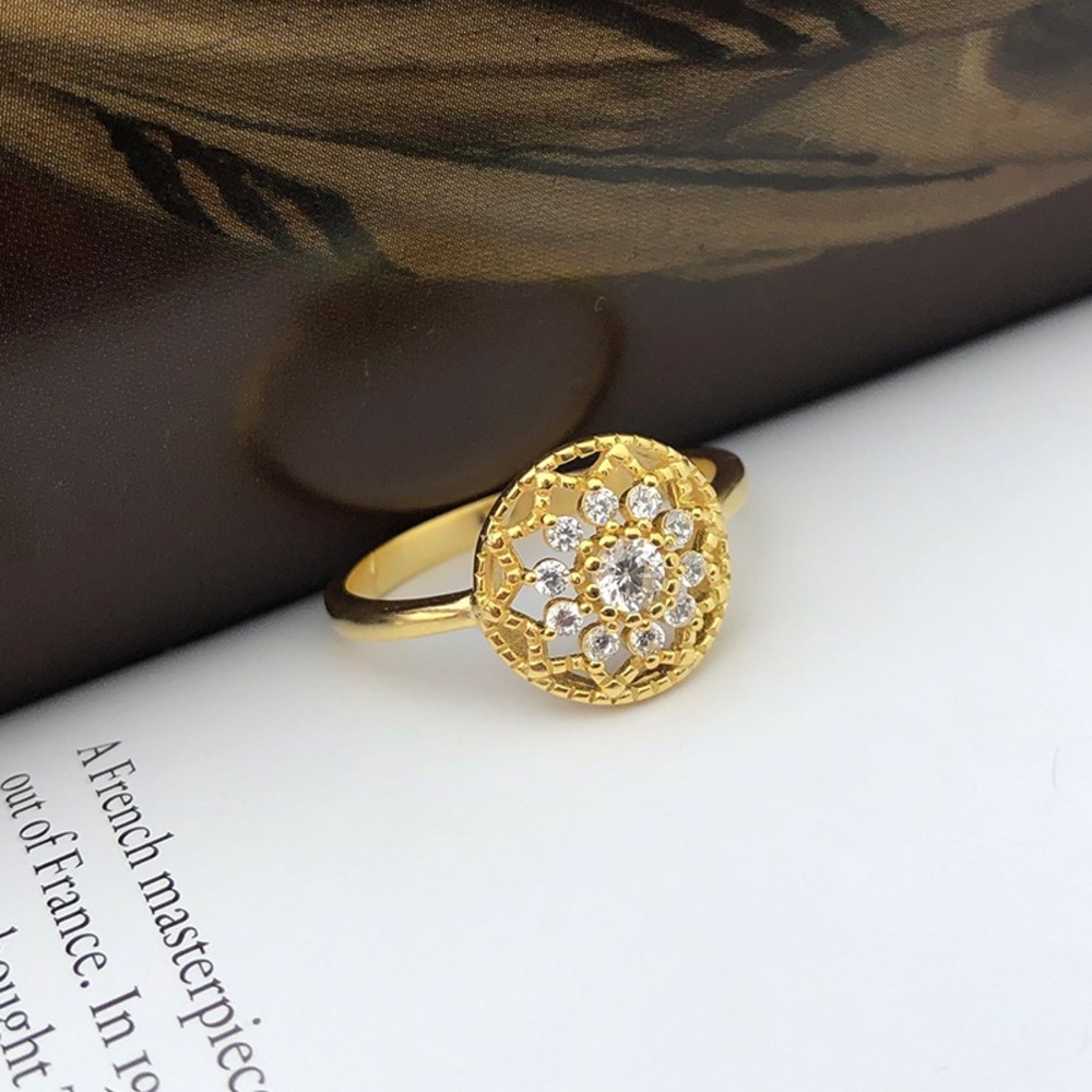 Gold Cubic Zirconia Round Cluster Ring - Picture 3 of 4